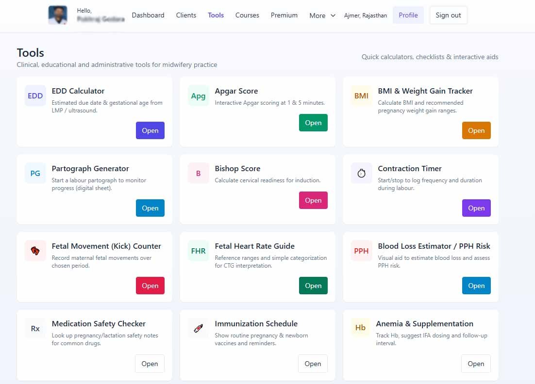 Midwifery EMR dashboard